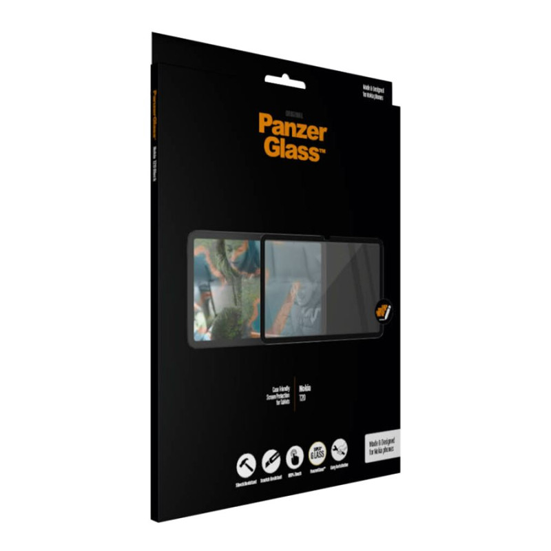 PanzerGlass | Ekrāna aizsargs | Nokia | T20 | Stikls | Melns | Pilna rāmja pārklājums; 100% skāriena saglabāšana; Noapaļoti maliņi | Saderīgs ar korpusu
