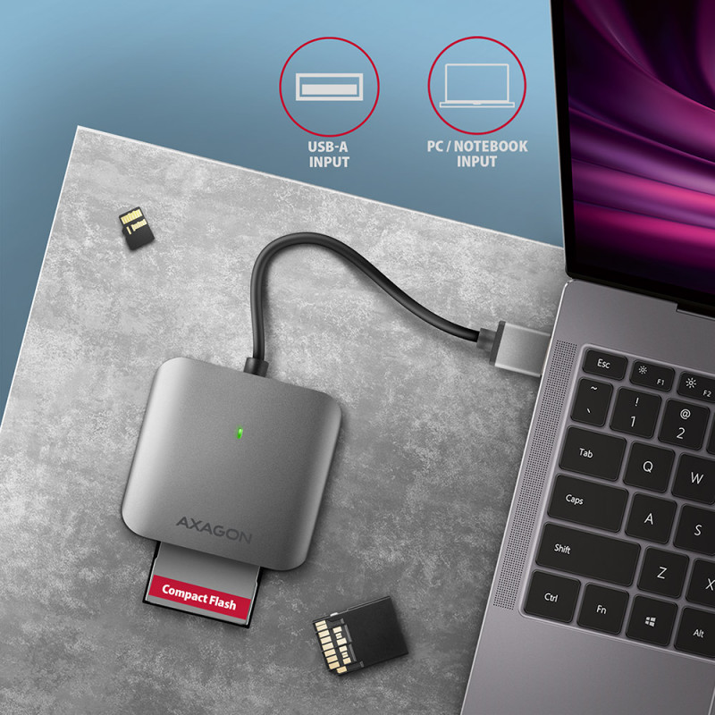 AXAGON alumīnija augstas ātrg. USB-A 3.2 Gen 1 atmiņas karšu lasītājs, 3 sloti | CRE-S3