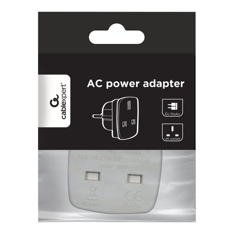 Gembird | AC power adapter, UK socket to EU Schuko plug, 7.5 A | Travel adapter