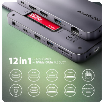 AXAGON USB-C 10Gbps GEN2COMBO 12in1 ports | HMC-12GM2