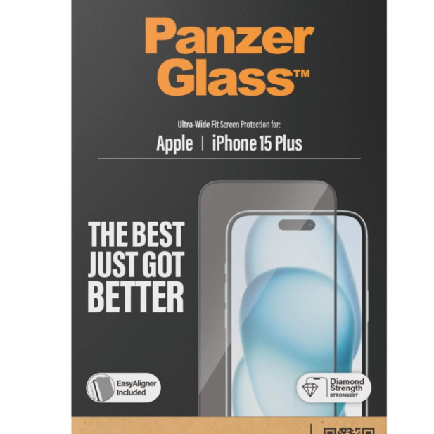 PanzerGlass | Screen protector | Apple | IPhone 15 Plus | Glass | Transparent | Ultra-wide fit, Scratch resistant, Drop protection, EasyAligner included
