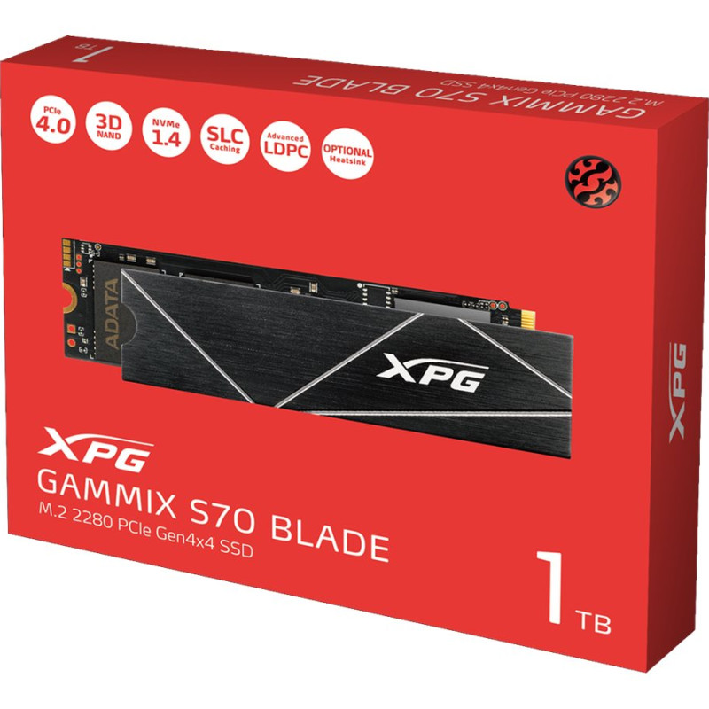 ADATA | XPG Gammix S70 BLADE | 1000 GB | SSD formāts M.2 2280 | SSD saskarne PCIe Gen4x4 | Lasīšanas ātrums 7400 MB/s | Rakstīšanas ātrums 6400 MB/s