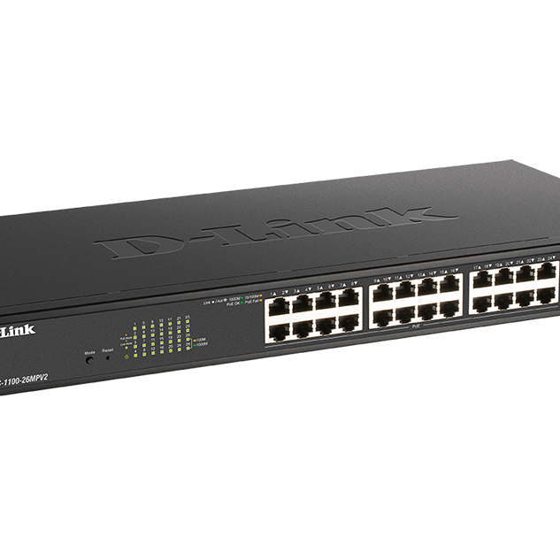D-Link | DGS-1100 Series Gigabit Smart pārvaldāmais slēdzis | DGS-1100-26MPV2 | Pārvaldāms L2 | Galda/stiprināms 19