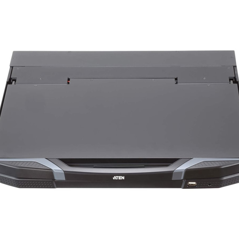 Aten | 1U ļoti šaura dziļuma divu sliedžu platekrāna LCD konsole (USB/HDMI/DVI/VGA)