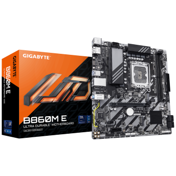 Gigabyte B860M E | Procesoru ģimene Intel | Procesora ligzda LGA1851 | DDR5 | Atbalstītie cietā diska interfeisi SATA, M.2 | SATA savienotāju skaits 4