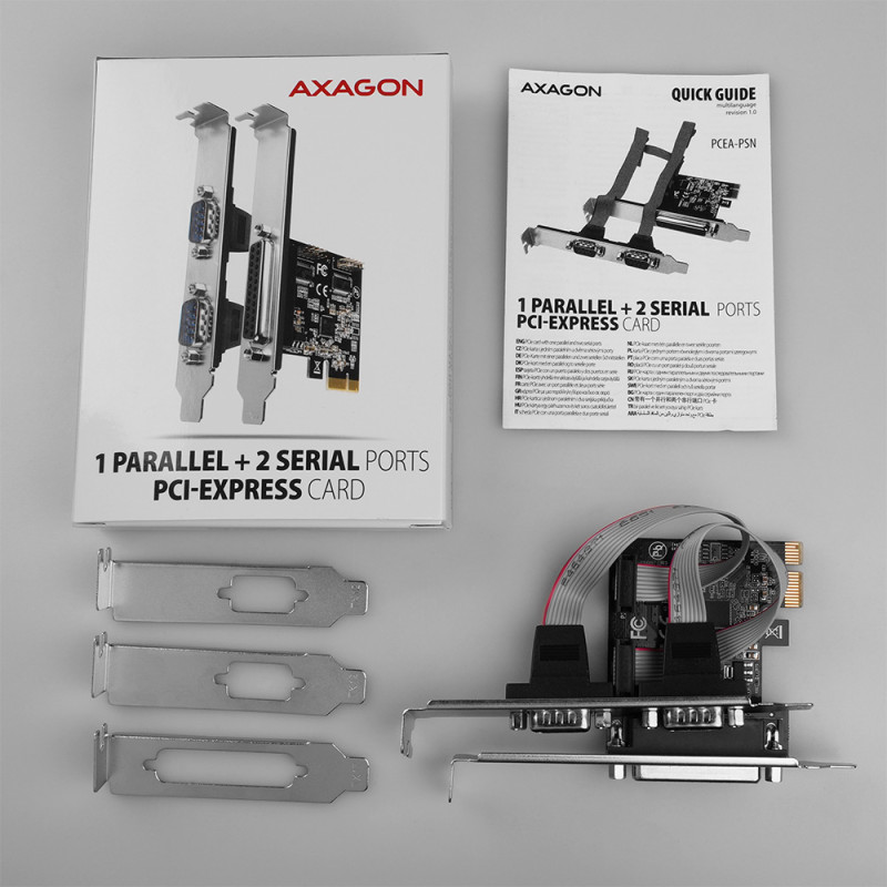 AXAGON PCI-Express karte ar vienu paralēlo un divām sērijveida ostām 250 kb/s | PCEA-PSN