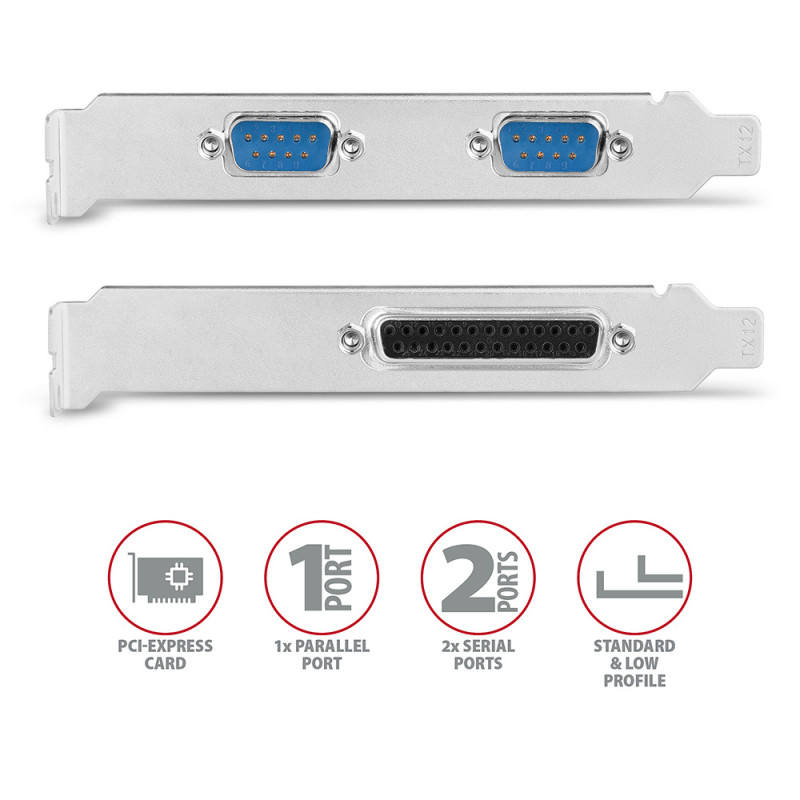 AXAGON PCI-Express karte ar vienu paralēlo un divām sērijveida ostām 250 kb/s | PCEA-PSN