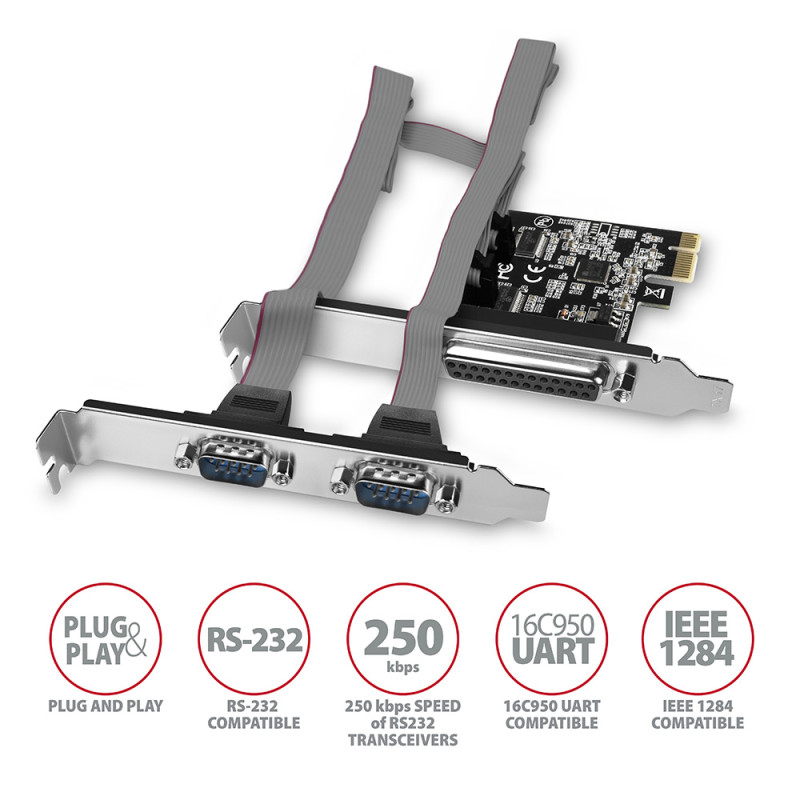 AXAGON PCI-Express karte ar vienu paralēlo un divām sērijveida ostām 250 kb/s | PCEA-PSN