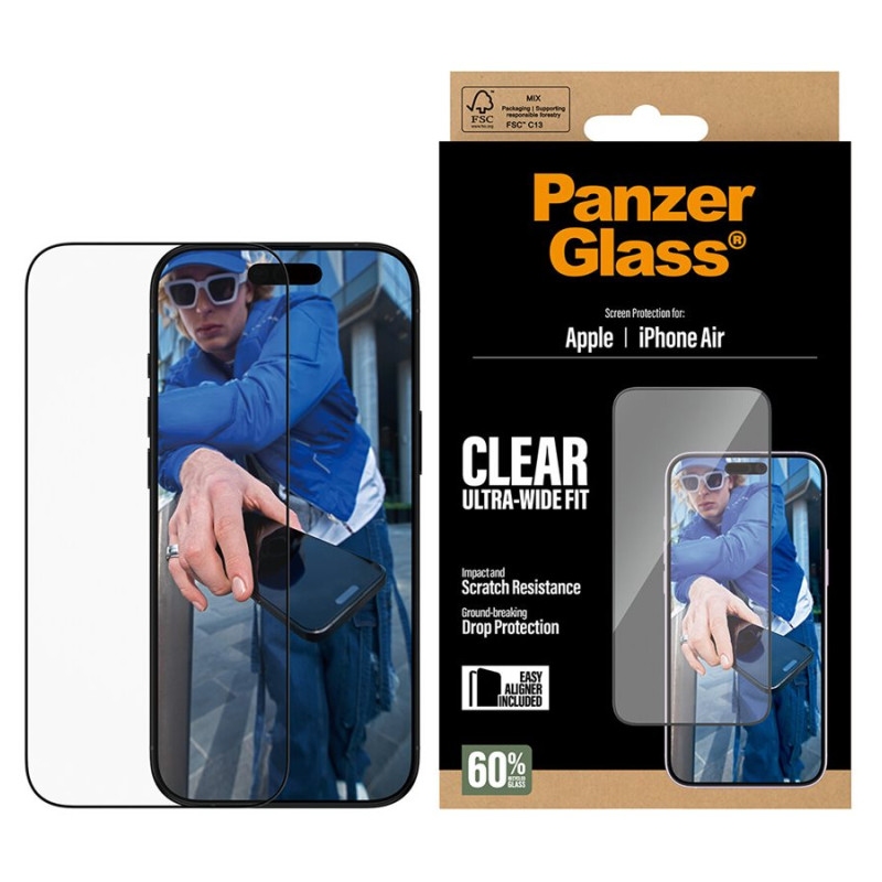 PanzerGlass Screen protector | Apple | iPhone Air | Glass | Transparent | Ultra-Wide Fit w. EasyAligner