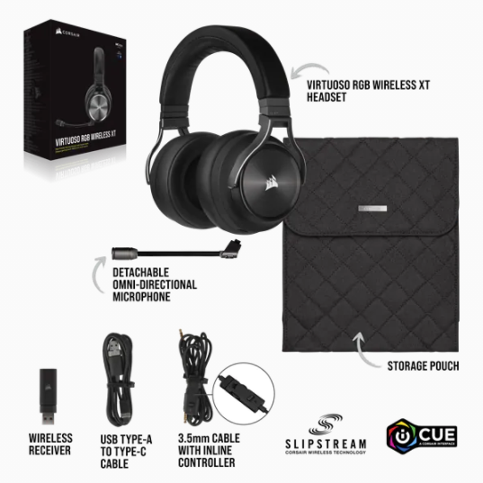 Corsair | High-Fidelity Gaming Headset | VIRTUOSO RGB WIRELESS XT | Bezvadu/Vadīts | Austiņas pāri virs ausīm | Melna | Bezvadu