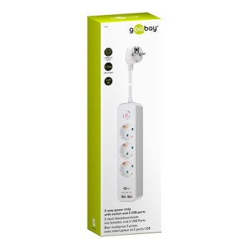 Goobay | 41264 3‑vietu strāvas sloksne ar slēdzi un USB | Ligzdas daudzums 3