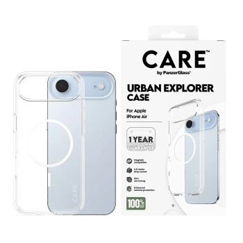 PanzerGlass Aizmugures vāks | Apple | iPhone Air | Pārstrādāta plastmasa | Caurspīdīgs | Urban Explorer ar baltu MagSafe