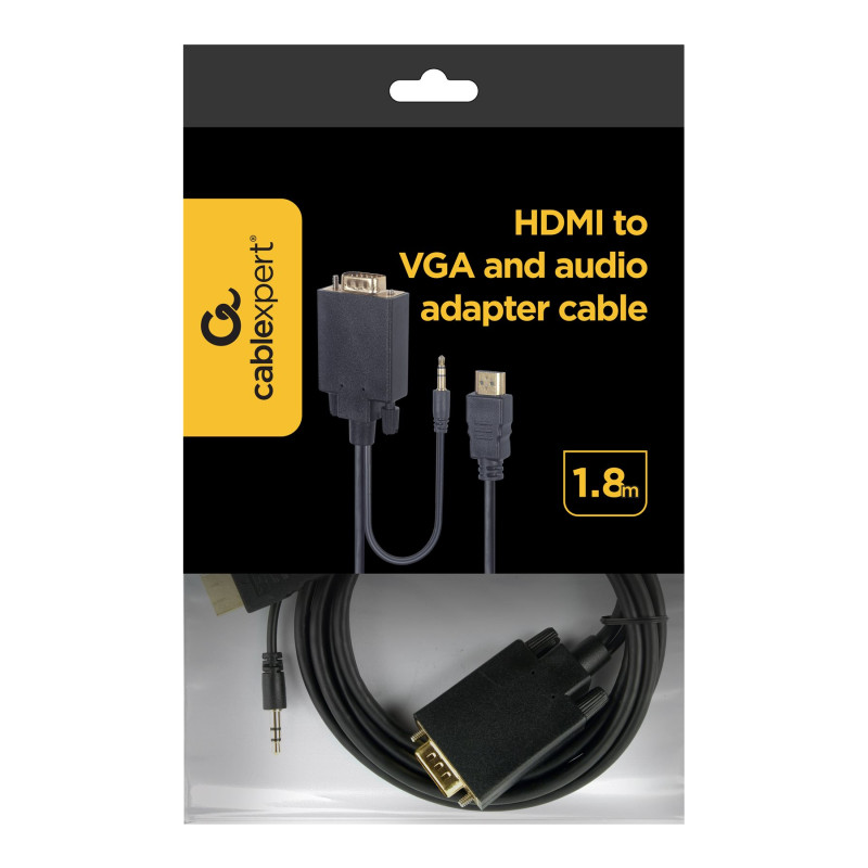 Cablexpert HDMI to VGA and  Audio Adapter Cable, Single Port, 1.8m, Black | Cablexpert