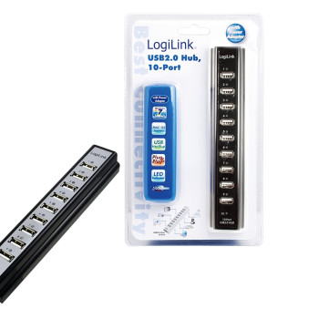 Logilink | USB 2.0 centrmezgls – 10 porti ar barošanas adapteri