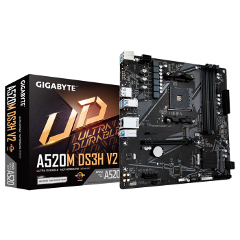 Gigabyte | A520M DS3H V2 | Procesoru sērija AMD | Procesora ligzda AM4 | DDR4 DIMM | Atmiņas sloti 2 | Atbalstītie cietā diska interfeisi SATA, M.2 | SATA savienotāji 4 | Mikrotxapatafaktors Micro ATX | Mikročips AMD A520