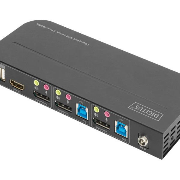 Digitus | KVM slēdzis, 2 porti, 4K60Hz, 2 x DP ieeja, 1 x DP/HDMI izeja | DS-12850