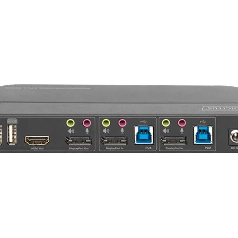 Digitus | KVM slēdzis, 2 porti, 4K60Hz, 2 x DP ieeja, 1 x DP/HDMI izeja | DS-12850