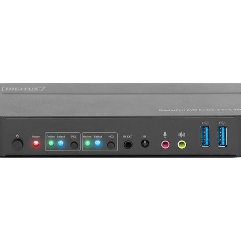 Digitus | KVM slēdzis, 2 porti, 4K60Hz, 2 x DP ieeja, 1 x DP/HDMI izeja | DS-12850