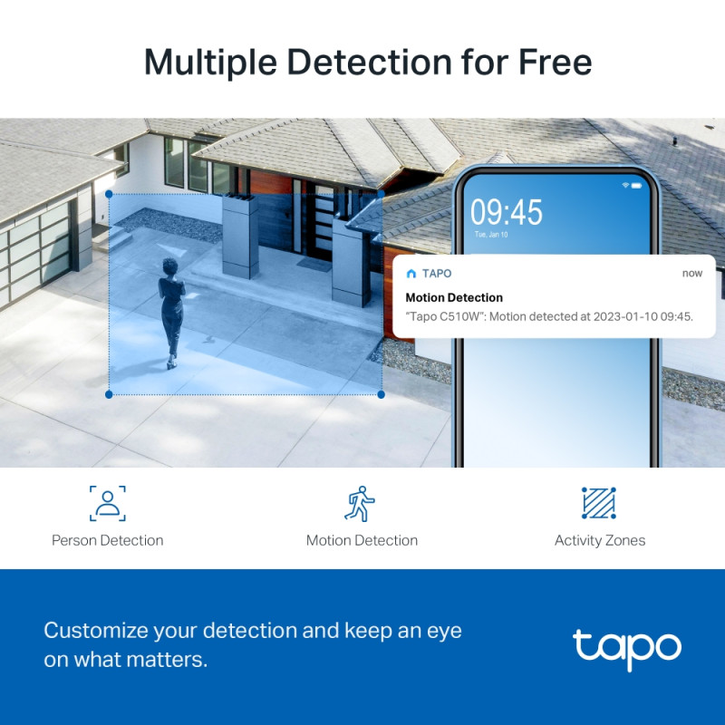 TP-LINK | Pan/Tilt drošības Wi‑Fi kamera | Tapo C510W | Dome | 3 MP | 3.9mm | IP65 | H.264 | MicroSD, līdz 512 GB