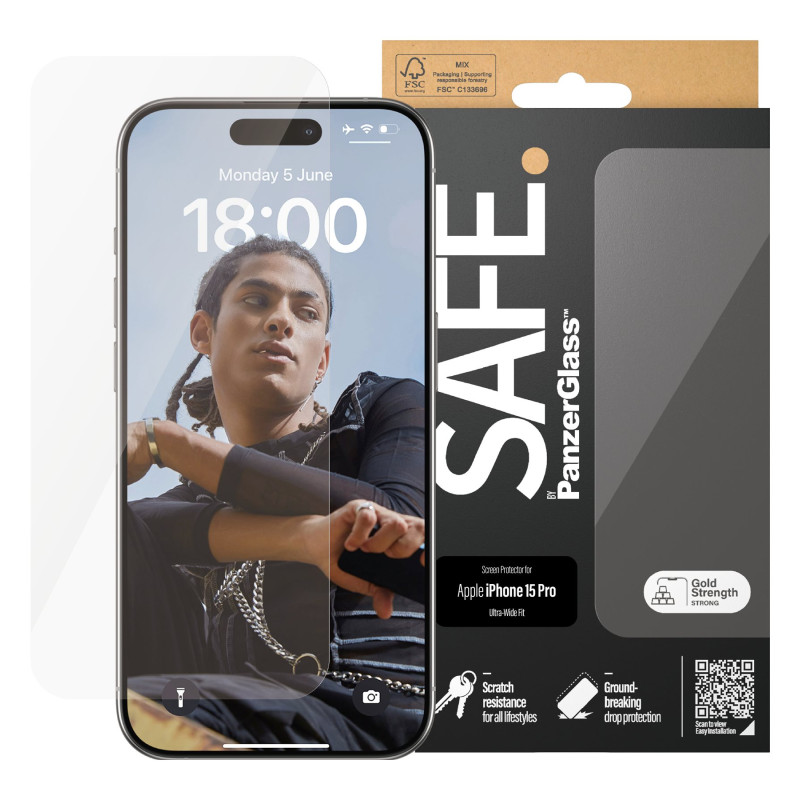 PanzerGlass | SAFE | Screen protector | Apple | Iphone15 PRO | Glass | Clear | Ultra-Wide Fit