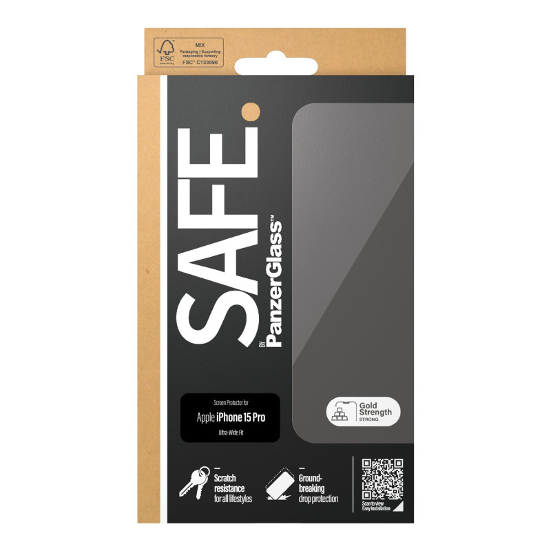 PanzerGlass | SAFE | Screen protector | Apple | Iphone15 PRO | Glass | Clear | Ultra-Wide Fit