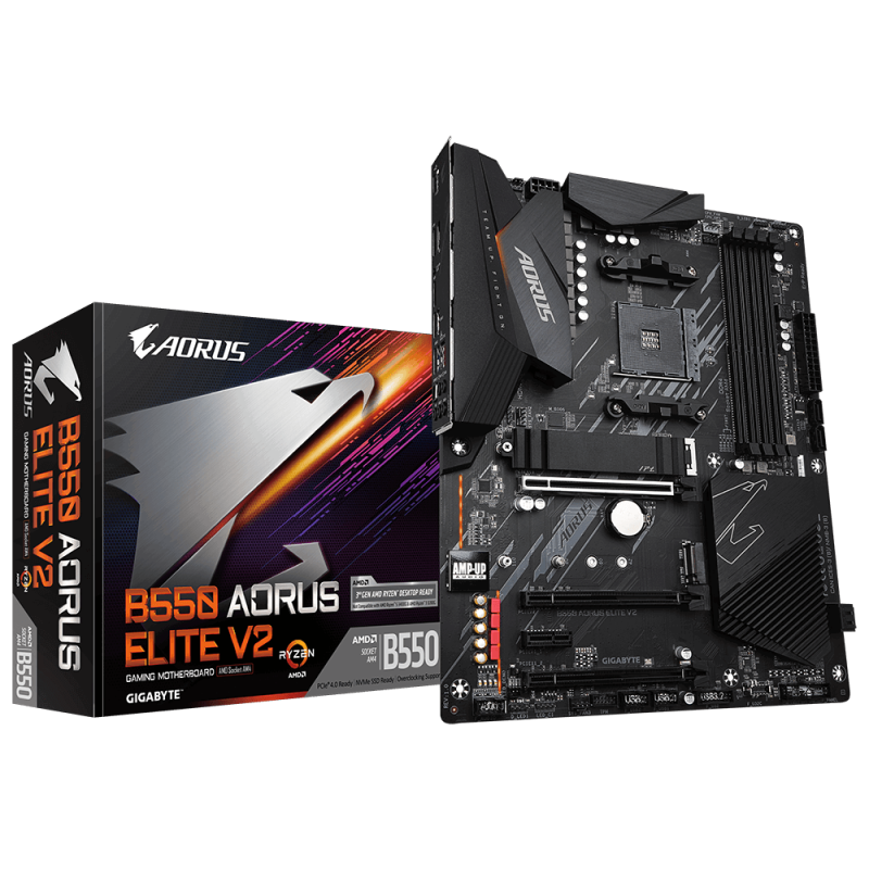 Gigabyte | B550 AORUS ELITE V2 1.0 | Procesoru ģimene AMD | Procesora ligzda AM4 | DDR4 DIMM | Atmiņas sloti 2 | Čipsets AMD B | ATX