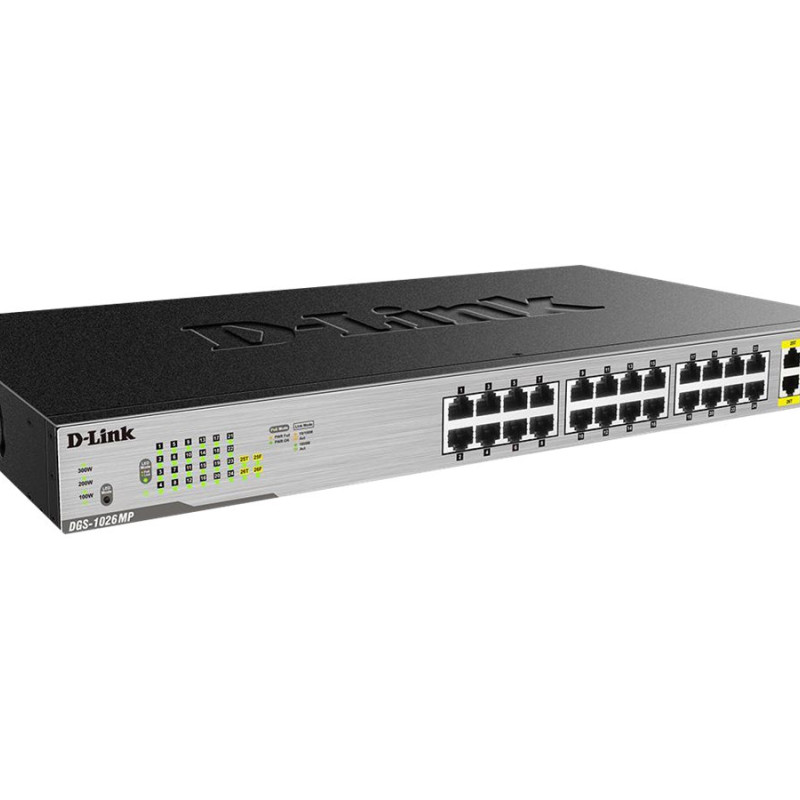 D-Link | Switch | DGS-1026MP | Unmanaged | Rack mountable | Gigabit Ethernet (copper) ports quantity 24 | SFP ports quantity 2 | PoE/Poe+ ports quantity 24 | Power supply type Single | 24 month(s)