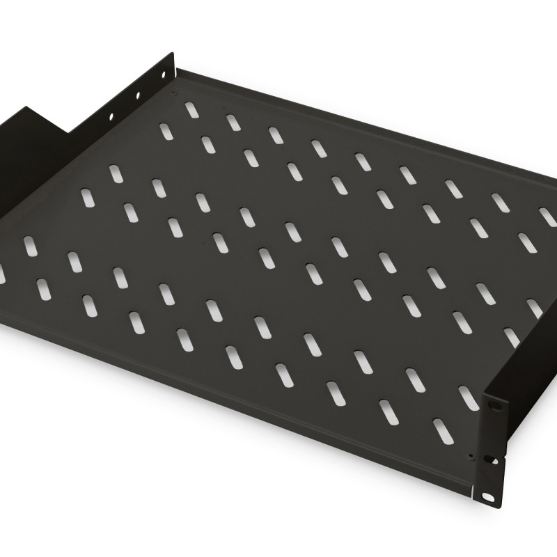 Digitus | 2U fiksētā plaukta skapjiem | DN-19 TRAY-2-SW | Piemērots komponentu glabāšanai, kas nav 483 mm (19”) atbilstoši. Plāns dizains, aizņem 2 augstuma vienības. Ērta un ātra montāža/demontāža. Izmēri 88x482x349 mm, līdz 25 kg | Melns