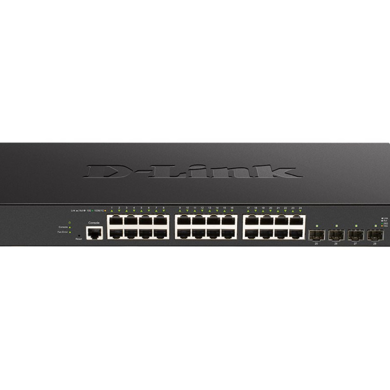 D-Link DXS-1210-28T 24-portu 10GBase-T + 4-portu 10/25G SFP28 pārvaldāms Smart slēdzis | D-Link