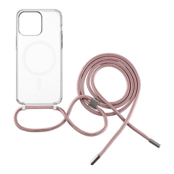 Fixed | MagPure Neck | Aizmugures vāciņš ar auklu | Apple | iPhone 16 Plus | TPU | Caurspīdīgs, rozā