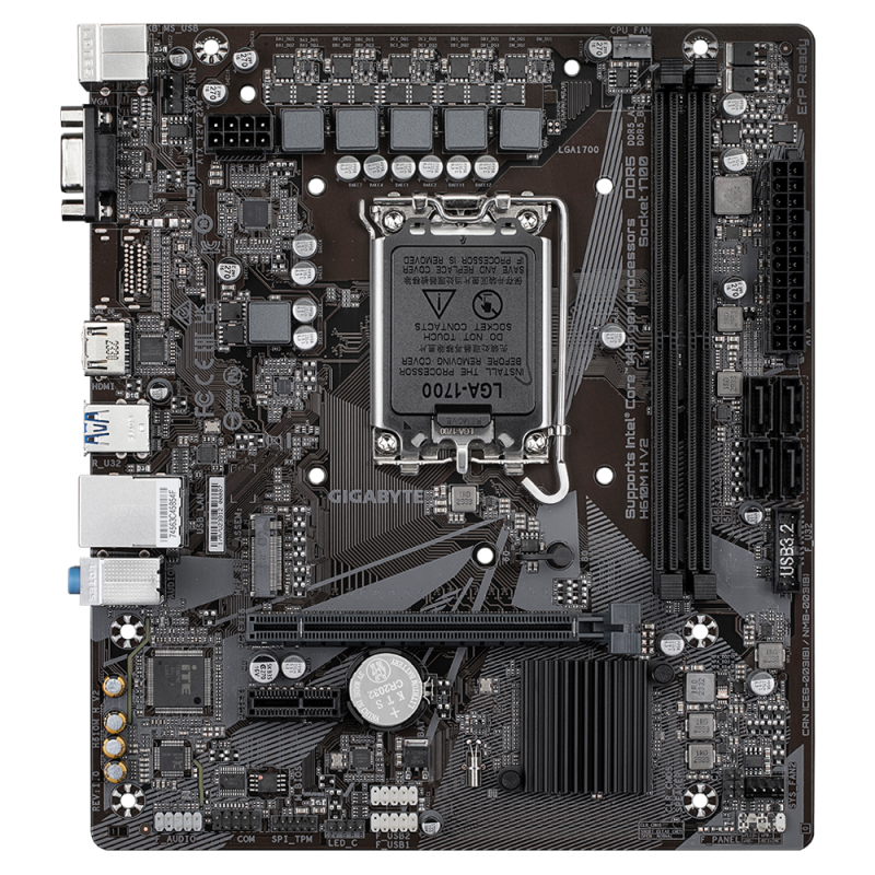 Gigabyte | H610M H V2 G1.0 | Procesoru ģimene Intel | Procesora ligzda LGA1700 | DDR5 | Atbalstītie cietā diska interfeisi M.2, SATA | SATA konektoru skaits 4