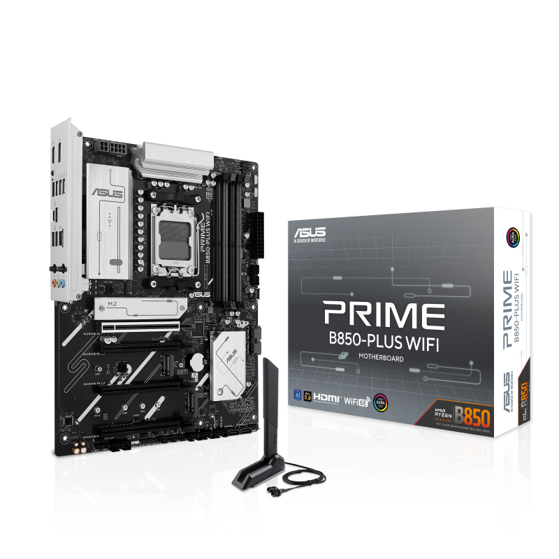 Asus PRIME B850-PLUS WIFI | Procesoru ģimene AMD | Procesora ligzda AM5 | DDR5 | Atbalstītie disku interfeisi M.2, SATA | SATA konektoru skaits 4