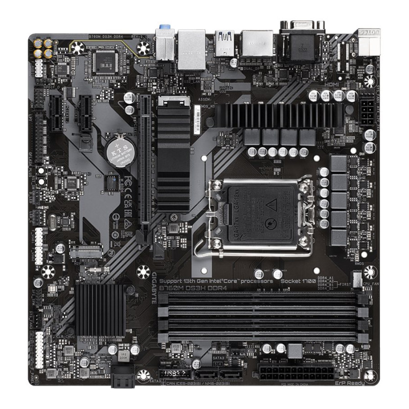 Gigabyte | B760M DS3H DDR4 1.0 M/B | Procesoru saime Intel | Procesora ligzda LGA1700 | DDR4 DIMM | Atmiņas sloti 4 | Atbalstītie cietā diska savienojumi SATA, M.2 | SATA savienotāji 4 | Čipsets Intel B760 Express | Micro ATX